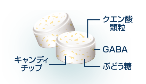 製品にはクエン酸顆粒、GABA、ぶどう糖、キャンディチップ入り